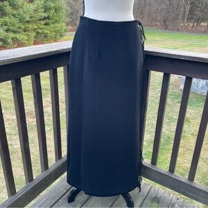 Woolrich wrap skirt wool nylon fringe Western cowgirl boho solid black vtg 12